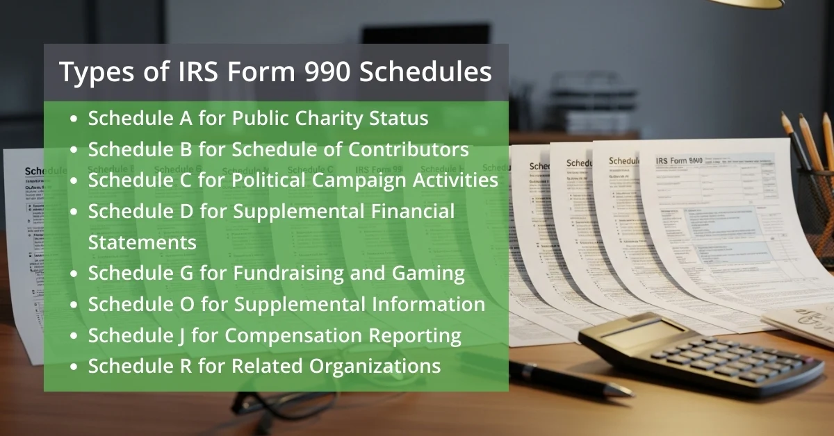 Types of IRS Form 990 Schedules